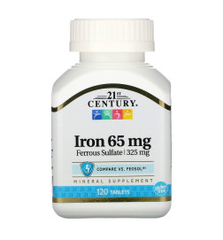 Iron 65 Mg Ferrous Sulfate 325 Mg, 120 Tablets | 21st Century HealthCare