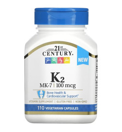 K2, MK-7, 100 µg, 110 capsules végétariennes - 21st Century