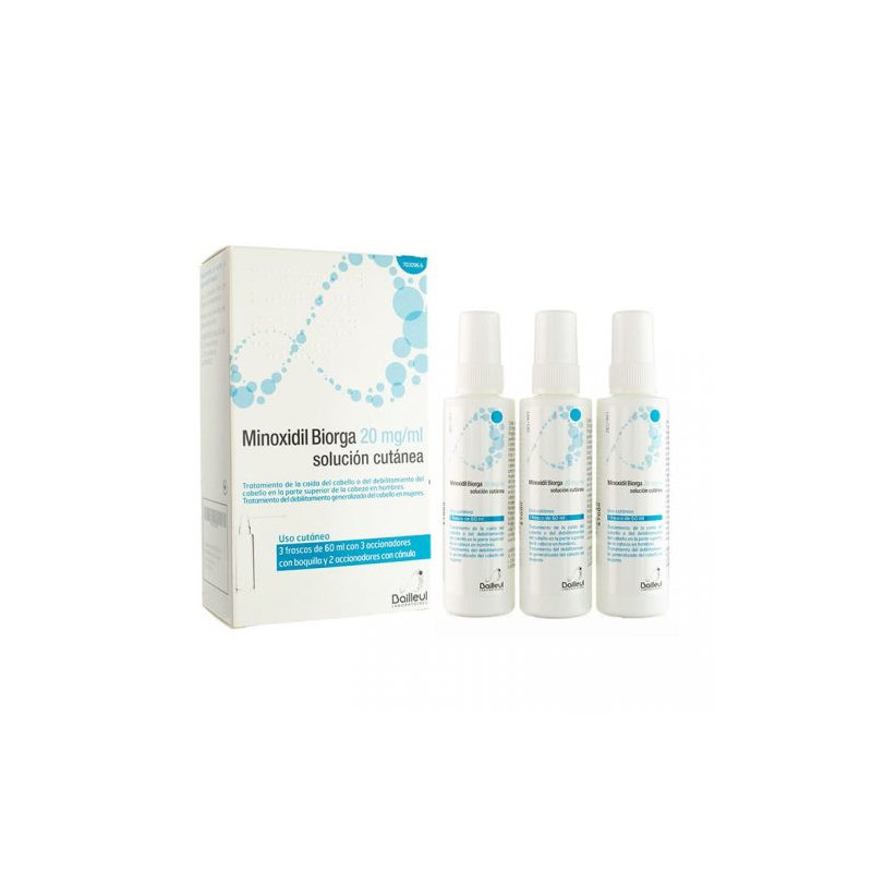 Cheveux - Minoxidil Biorga 20 mg/ml solution de peau 3 bouteilles...